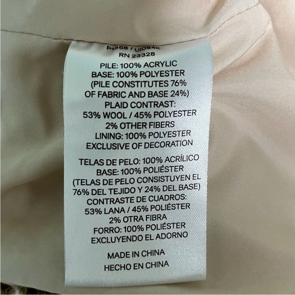 Pendleton Beige deep pile Sherpa fleece plaid accent full zip cozy warm jacket - Picture 9 of 9